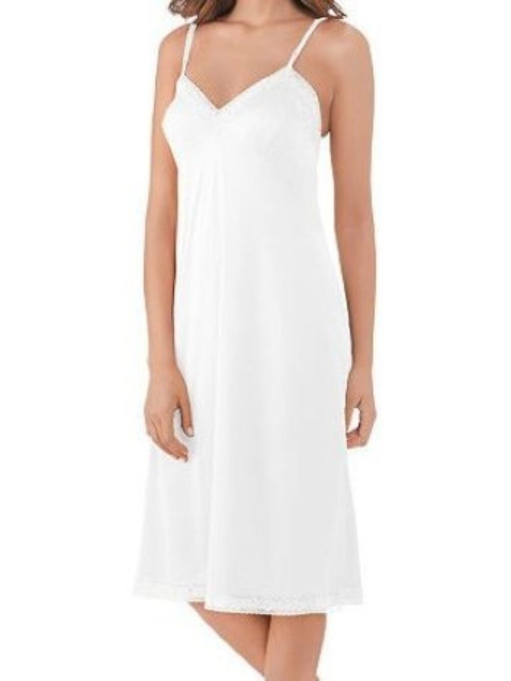 NWT VANITY FAIR 100% Nylon Rosette Lace Full Slip in Star White Size 40